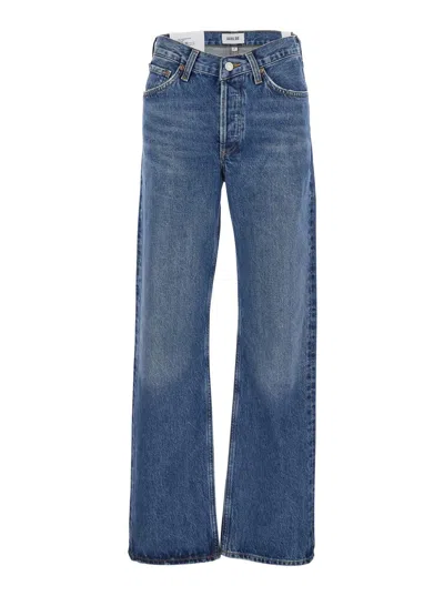 AGOLDE BLUE JEANS WITH BELTL LOOPS AND LOGO PATCH ON THE REAR IN DENIM WOMAN