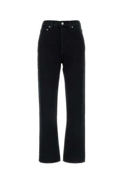 Agolde Black 90's Pinch Waist High Rise Straight Long Jeans