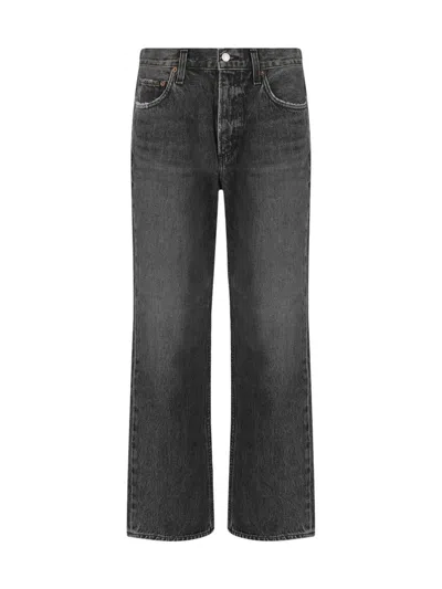Agolde Straight Leg Cotton Denim Five-pocket Trousers In Gray