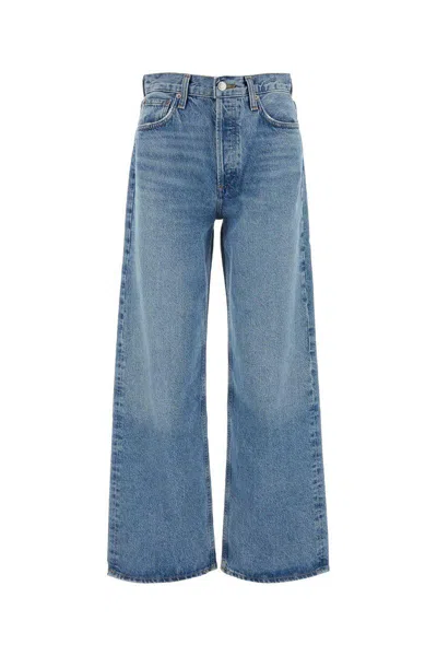 Agolde Light Blue Wide Jeans In Cotton Blend Denim Woman In Signal
