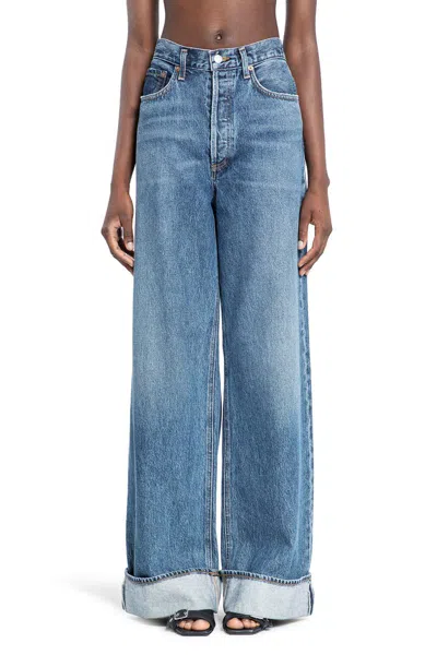 Agolde Blue Fran Low Slung Straight Jeans