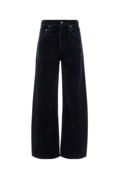 Agolde Wide Leg Velvet Low Curve Trousers In Blue