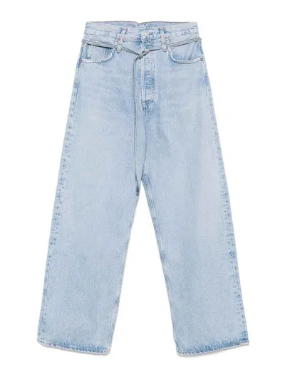 Agolde High Waist Frayed Hem Jeans In Blue