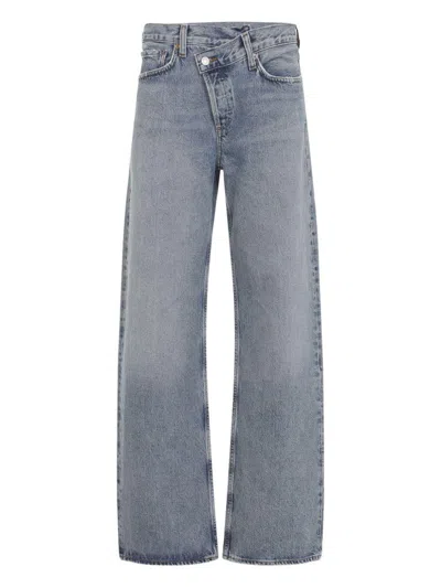 Agolde Light Grey Criss Cross Straight Fit Jeans In Blue