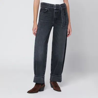Agolde Jeans Cuffer Taper Grey Washed Effect In Black