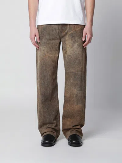 Agolde Wide-leg Distressed Bark Trousers With Classic Five-pocket Design In Brown