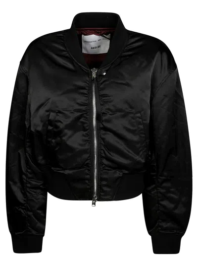 Agolde + Shoreditch Ski Club Jett Cropped Recycled Satin-twill Bomber Jacket In Black