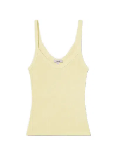 Agolde Jordan Ribbed-knit Scoop-neck Top In Yellow