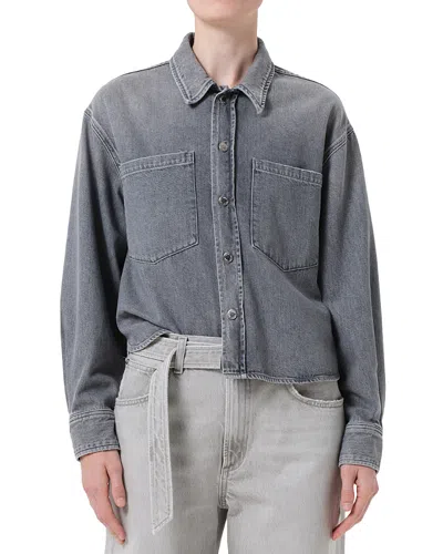 Agolde Juna Cropped Shirt In Gray