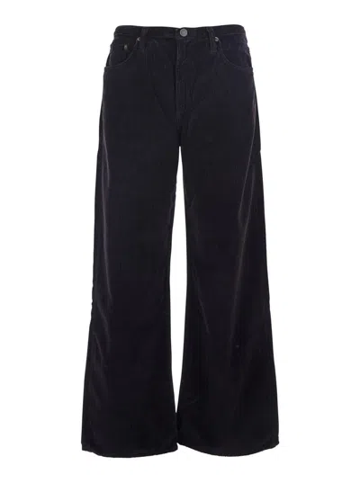 Agolde 'keira' Brown Pants With Belt Loops And Wide Leg In Corduroy Woman In Black