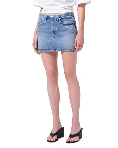 Agolde Keira Skinny Waistband Denim Miniskirt In Broadcast In Blue