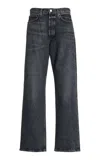 Agolde Fran High Rise Wide Leg Low Slung Cuffed Jeans In Ditch In Black