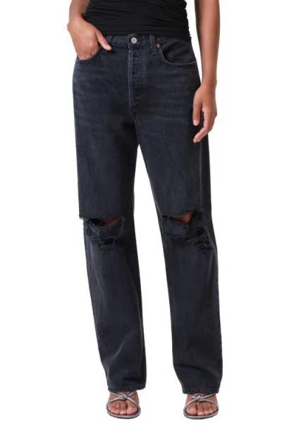Agolde Kelly Ripped High Waist Relaxed Straight Leg Jeans In Fuse