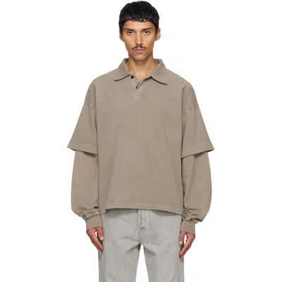 Agolde Khaki Curren Double Sleeve Polo In Brown