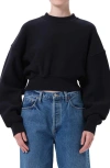 Agolde Kit Cotton Fleece Crop Sweatshirt In Black