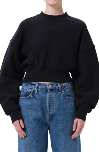 Agolde Kit Cotton Fleece Crop Sweatshirt In Black