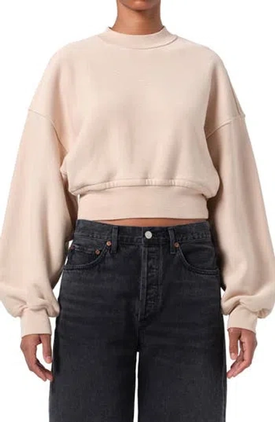 Agolde Kit Cotton Fleece Crop Sweatshirt In Neutral