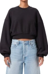 Agolde Mari Cropped Hoodie Marker In Washed Blk (blk W/wsh Seams)