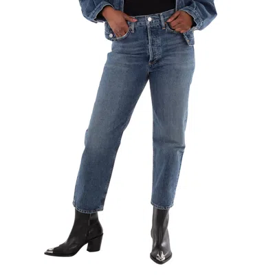 Agolde Ladies Imagine Med Dark Indigo 90s Crop Mid Rise Straight Jeans In Blue