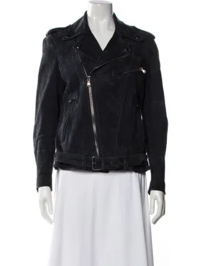 Pre-owned Agolde Lamb Leather Biker Jacket In Gray
