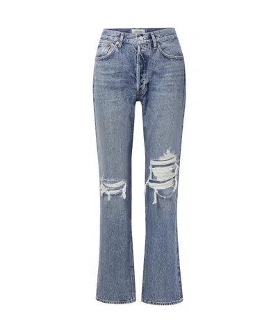 Agolde Lana Distressed Mid-rise Jeans In Blue