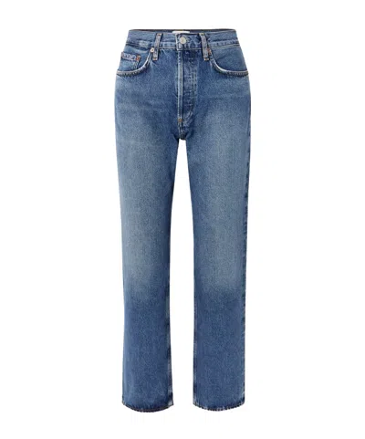 Agolde Lana Distressed Mid-rise Straight-leg Jeans In Blue