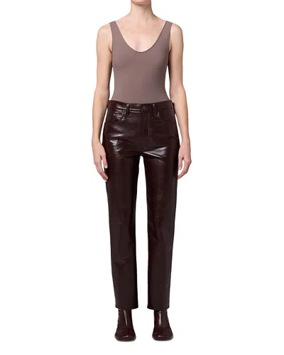 Agolde Lana Leather Blend High Rise Straight Jeans In Madera In Madera (dk