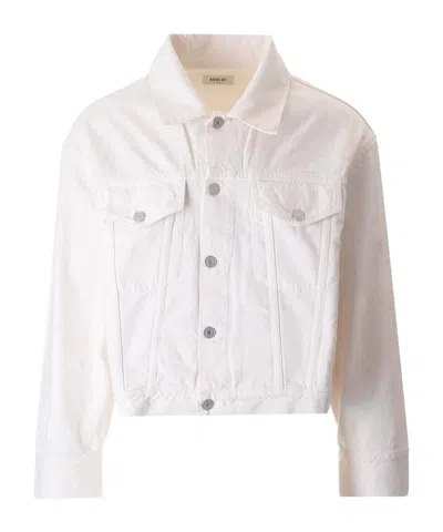 Agolde Palmer Cropped Recycled-denim Jacket In Milkshake