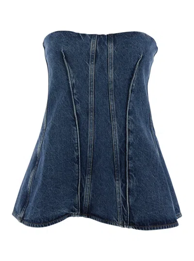 Agolde Lara Back-zip Trapeze Denim Top For Women In Blue