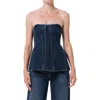 Agolde Lara Strapless Corset Peplum Denim Top In Blue