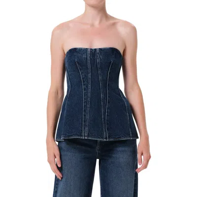 AGOLDE AGOLDE LARA STRAPLESS CORSET PEPLUM DENIM TOP