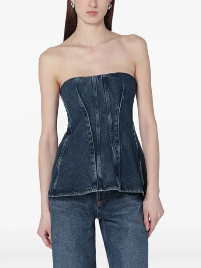 Agolde Lara Strapless Corset Top In Blue