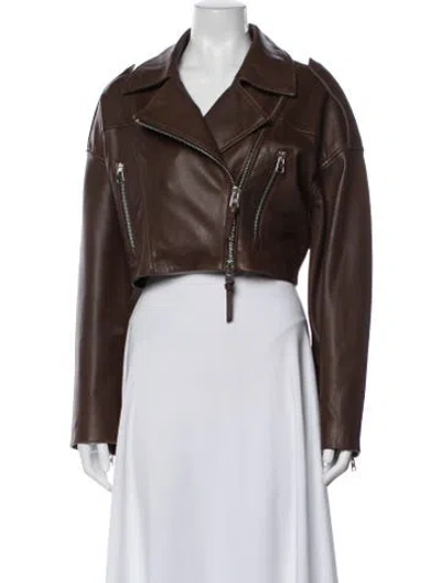 Pre-owned Agolde Leather Biker Jacket In Brown