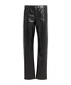 Agolde Leather Croc-embossed Arc Wide-leg Jeans In Black