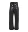 Agolde Leather Croc-embossed Arc Wide-leg Jeans In Black