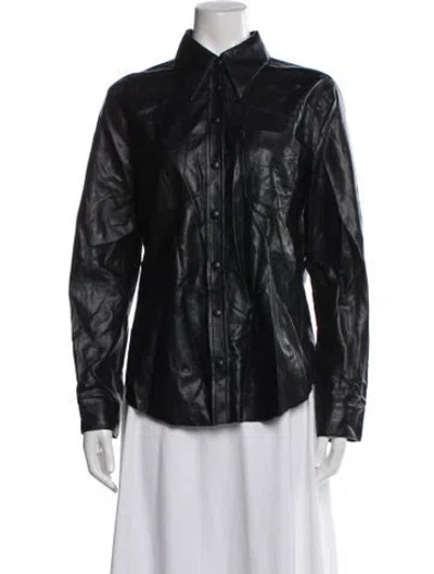Pre-owned Agolde Leather Long Sleeve Button-up Top In Black