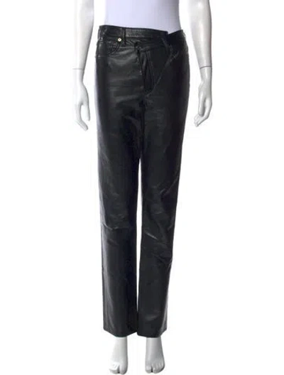 Pre-owned Agolde Leather Straight Leg Pants In Black