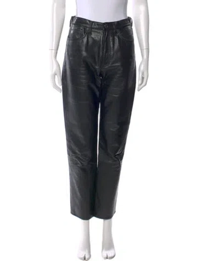 Pre-owned Agolde Leather Straight Leg Pants In Black