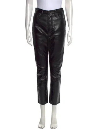 Pre-owned Agolde Leather Straight Leg Pants In Black