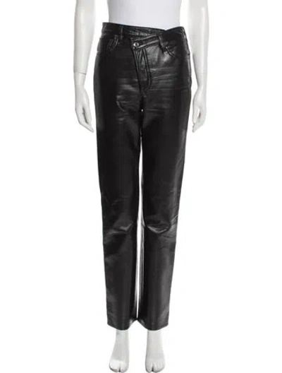 Pre-owned Agolde Leather Straight Leg Pants In Black