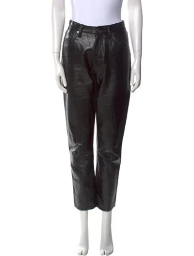 Pre-owned Agolde Leather Straight Leg Pants In Black