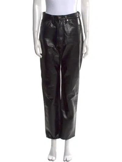 Pre-owned Agolde Leather Straight Leg Pants In Black