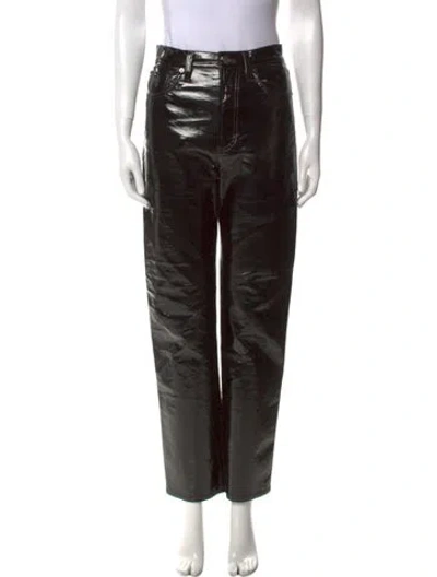 Pre-owned Agolde Leather Straight Leg Pants In Black