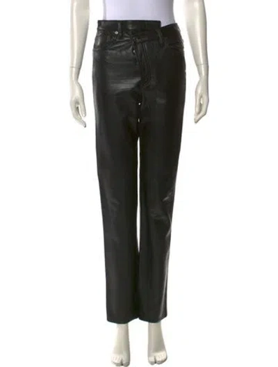 Pre-owned Agolde Leather Straight Leg Pants In Black