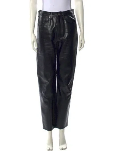 Pre-owned Agolde Leather Straight Leg Pants In Black