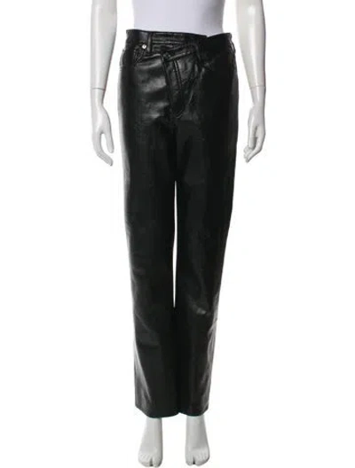 Pre-owned Agolde Leather Straight Leg Pants In Black
