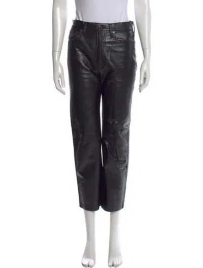 Pre-owned Agolde Leather Straight Leg Pants In Black