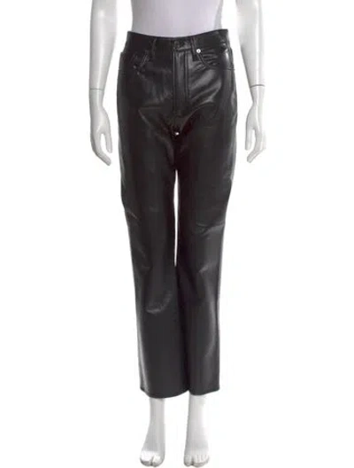 Pre-owned Agolde Leather Straight Leg Pants In Black