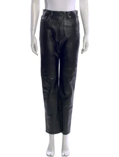 Pre-owned Agolde Leather Straight Leg Pants In Black