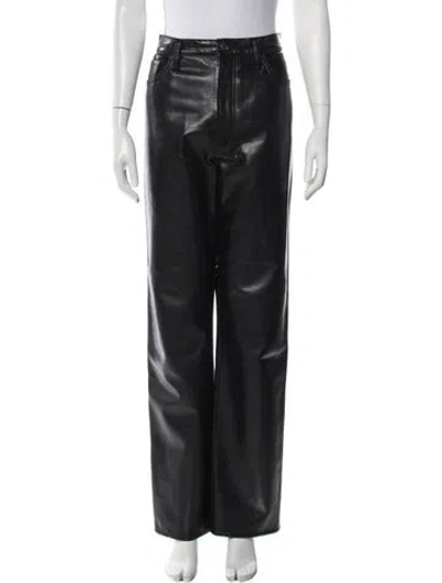 Pre-owned Agolde Leather Straight Leg Pants In Black